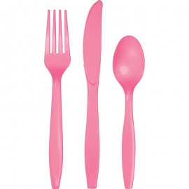 18 COUVERTS ROSE BONBON EN PLASTIQUE DE QUALITÉ SUPÉRIEURE