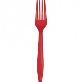 24 FOURCHES CLASSIQUES PREMIUM EN PLASTIQUE ROUGE
