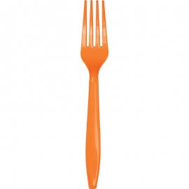 24 FOURCHETTES EN PLASTIQUE ORANGE SOLEIL DE QUALITÉ SUPÉRIEURE