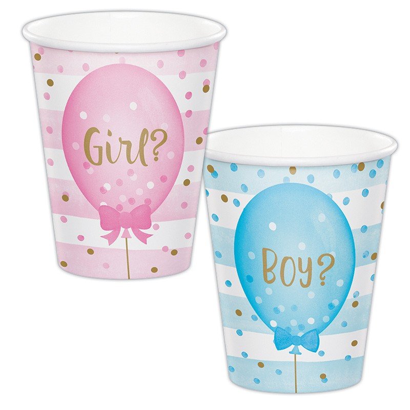 8 tazze con palloncini per rivelare il sesso del bambino