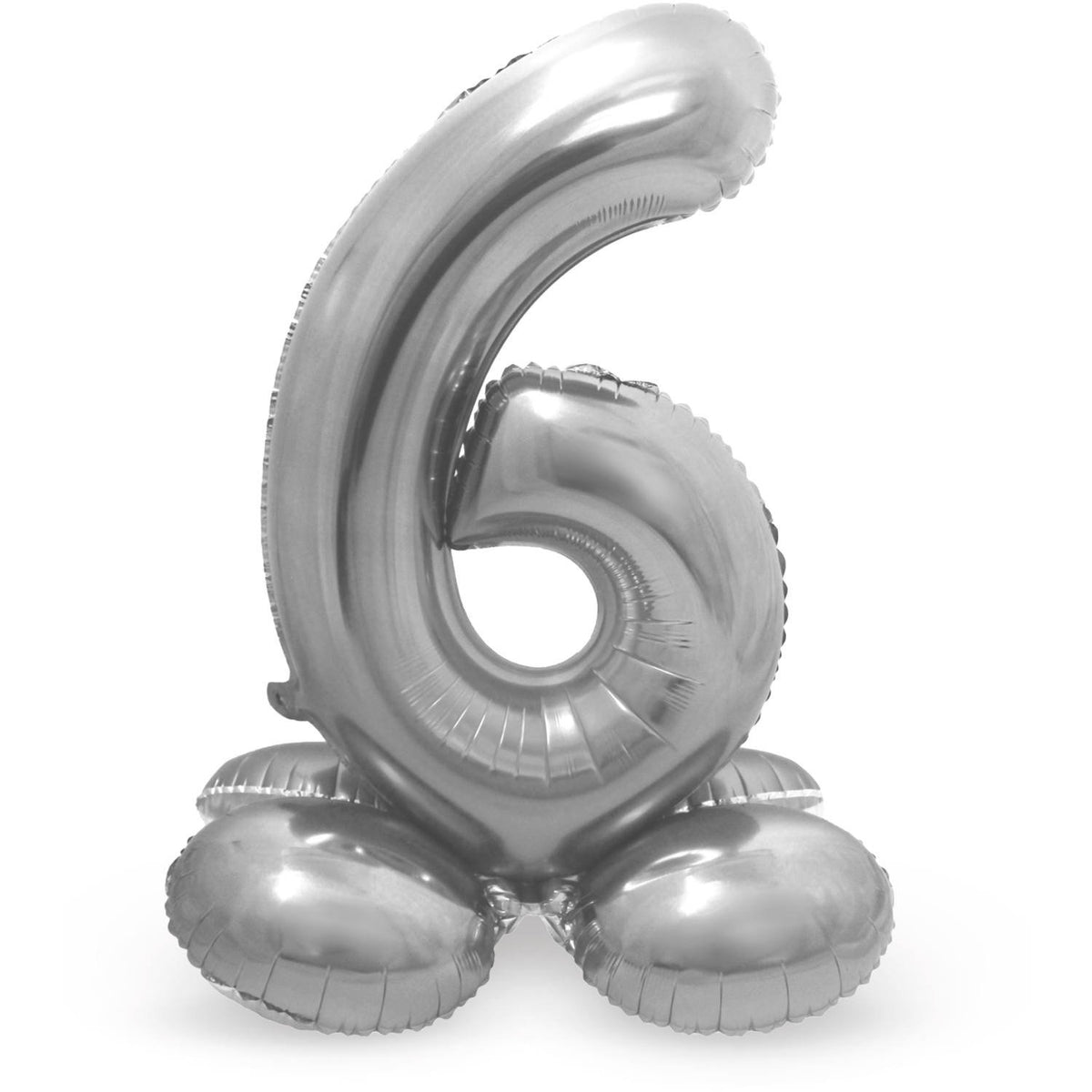 Number 6 balloon, 72 cm, Silver with Stand