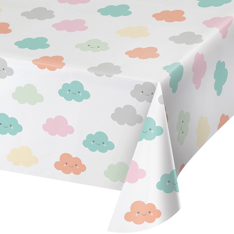 Nappe en plastique 120 x 180 cm, motif nuages de soleil