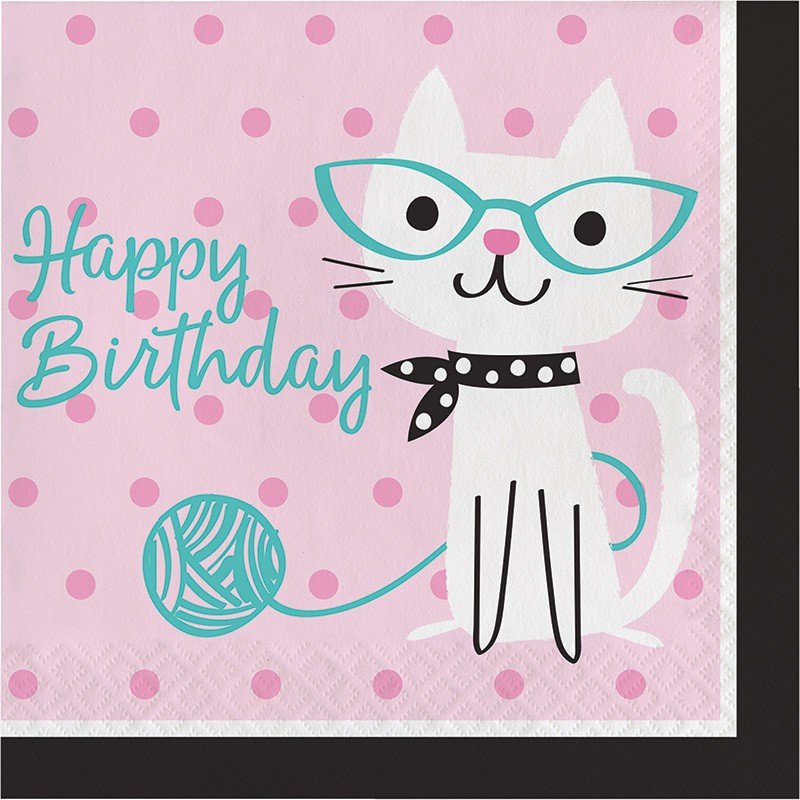 16 SERVILLETAS 33 CM HAPPY BIRTHDAY CATS PARTY