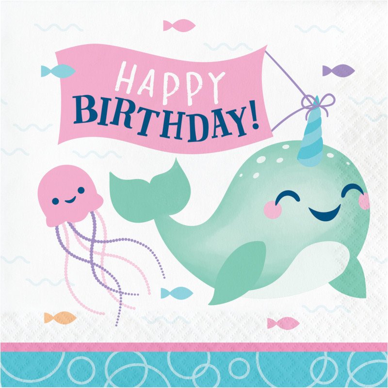 16 serviettes de table 33 cm HBD NARWBAL PARTY BKF