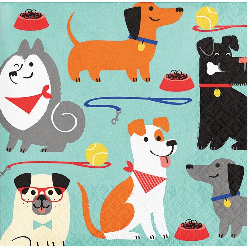 16 tovaglioli per feste a tema cani 25 cm