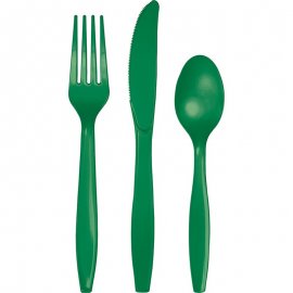 18 CUBIERTOS PLASTICO PREMIUM EMERALD GREEN
