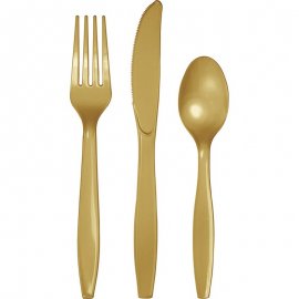 18 POSATE DI PLASTICA ORO LUCENTEZZA PREMIUM
