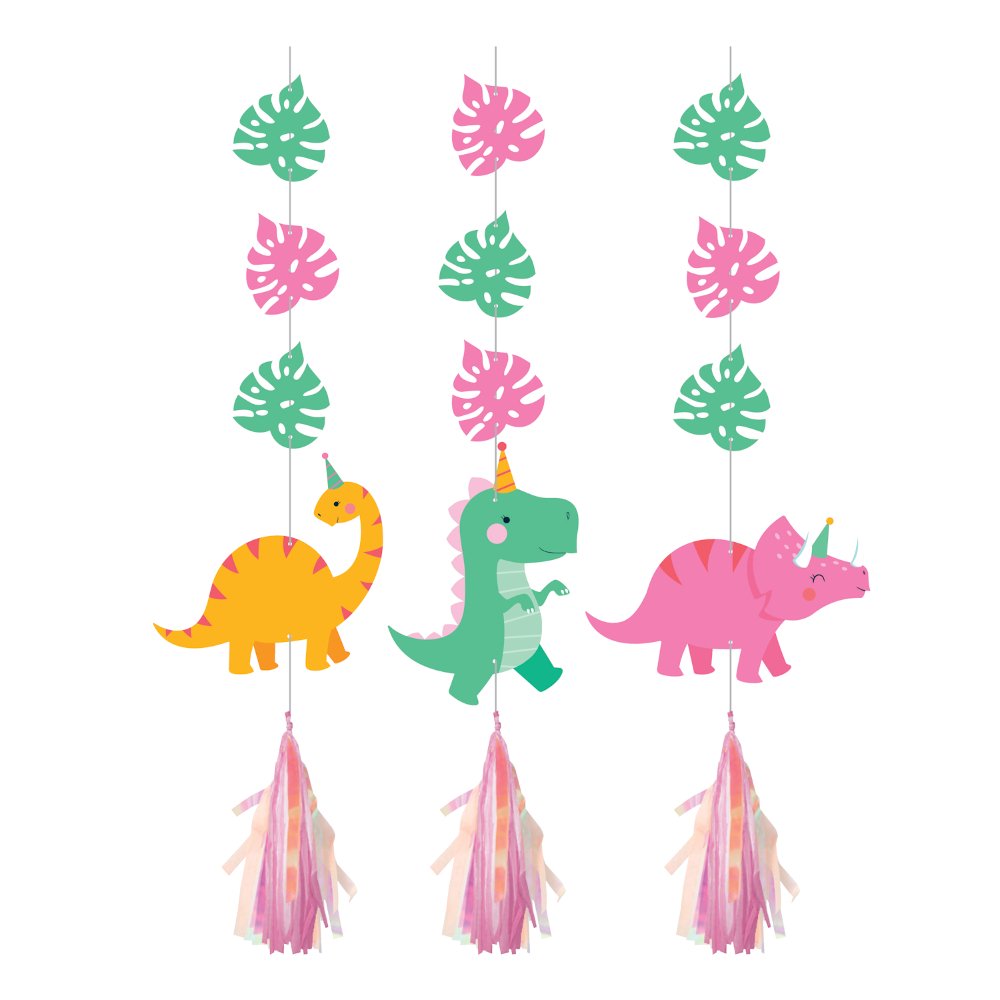 Pendentifs 3 pompons IRID GIRL DINO PARTY