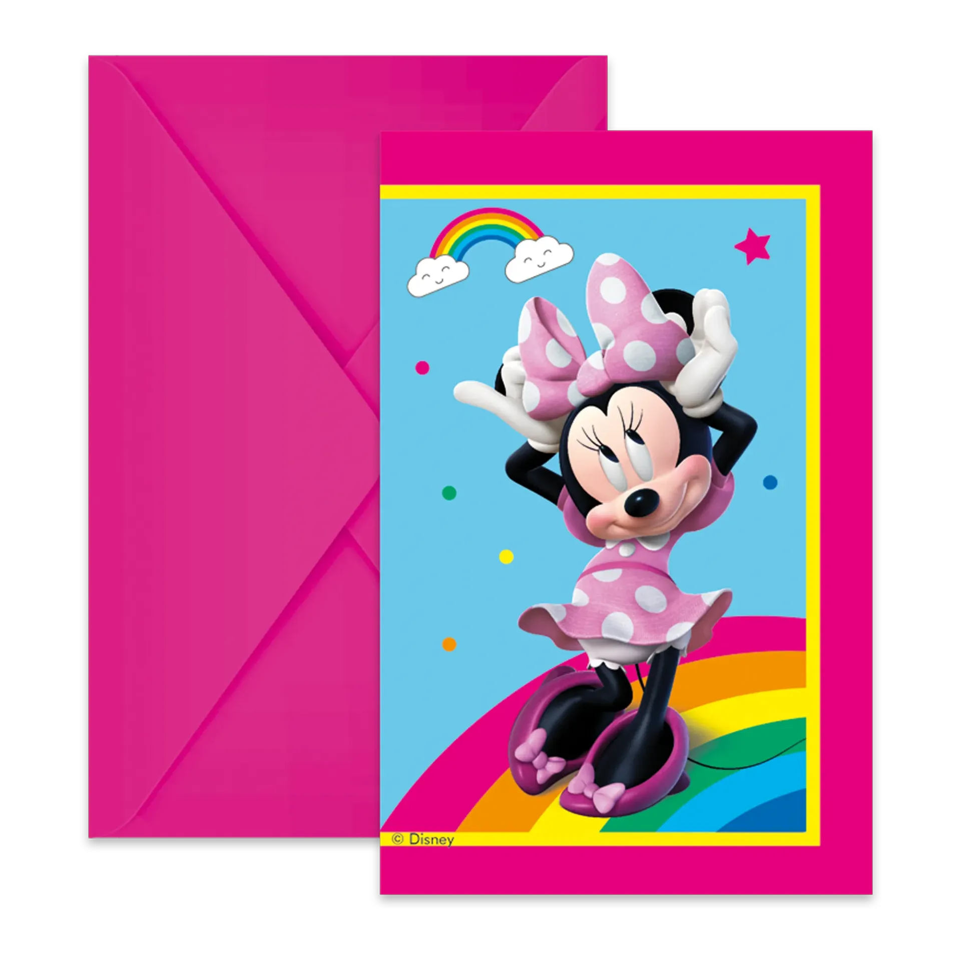 6 INVITACIONES MINNIE RAINBOW