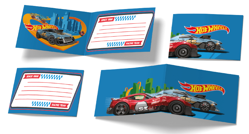6 Invitaciones Hot Wheels 240 x 80 mm