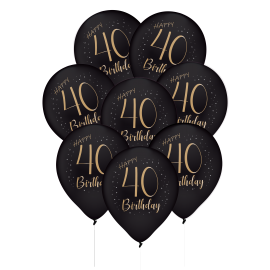 8 élégants ballons en latex noir pour 40 ans