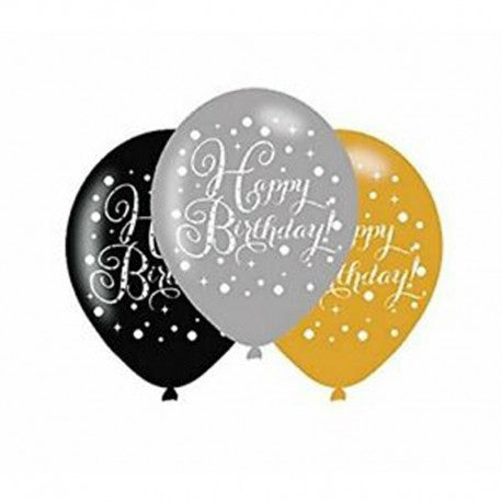 8 Globos de Látex Elegant Gold Happy Birthday