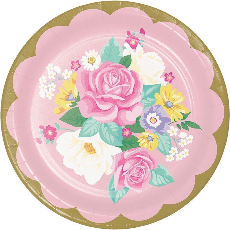 8 assiettes à thé fleuries de 23 cm