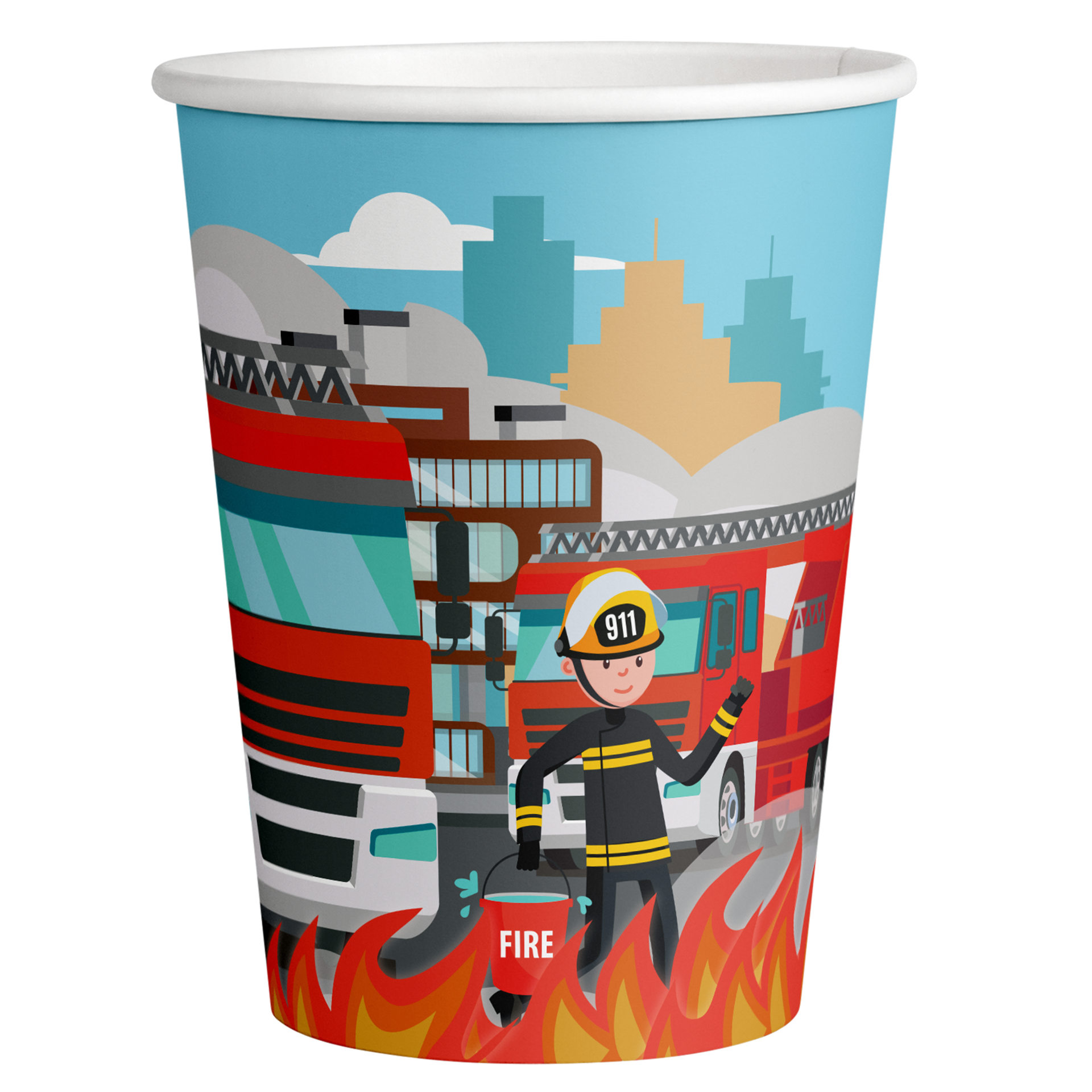 8 VASOS 250 ML FLAMING FIRE TRUCK