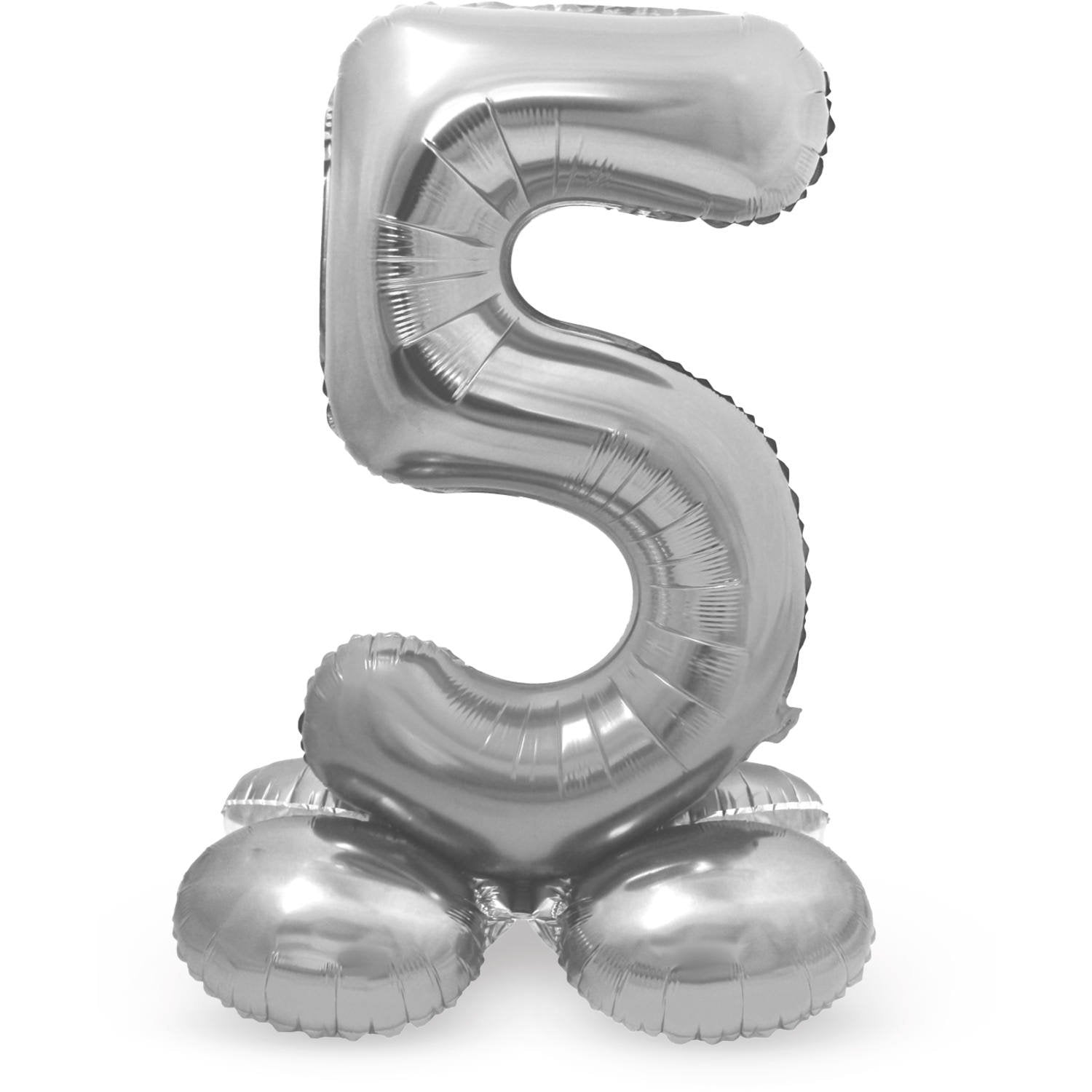 Palloncino numero 5, 72 cm, argento, con supporto