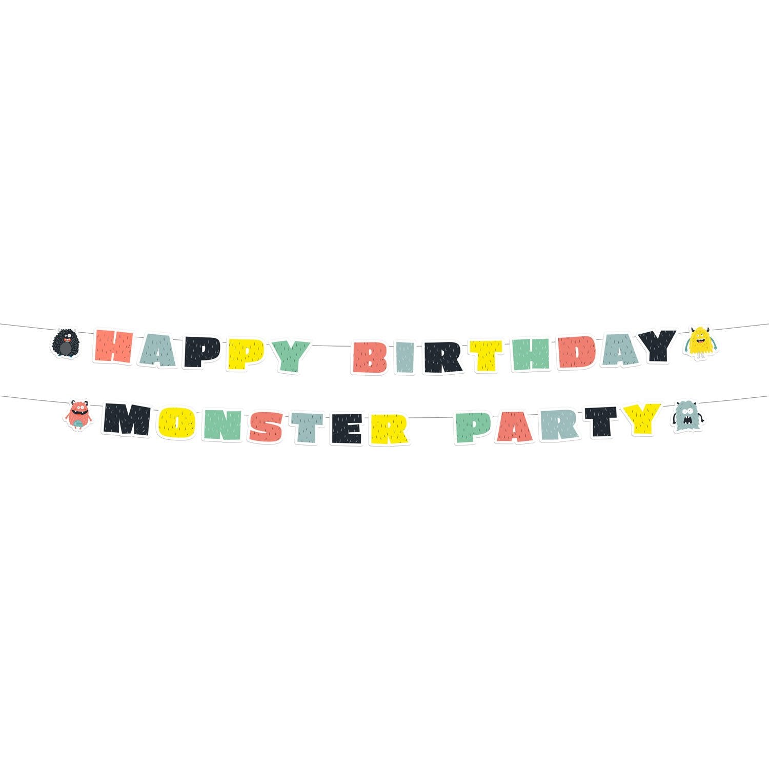 2 divertenti ghirlande di buon compleanno mostri 150 cm