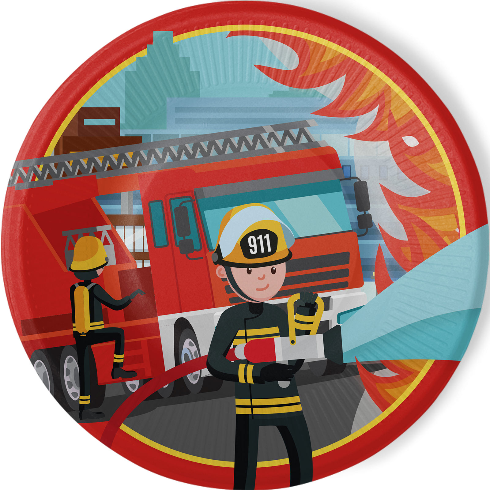 8 PIATTI 23 CM CAMION DEI POMPIERI IN FIAMME