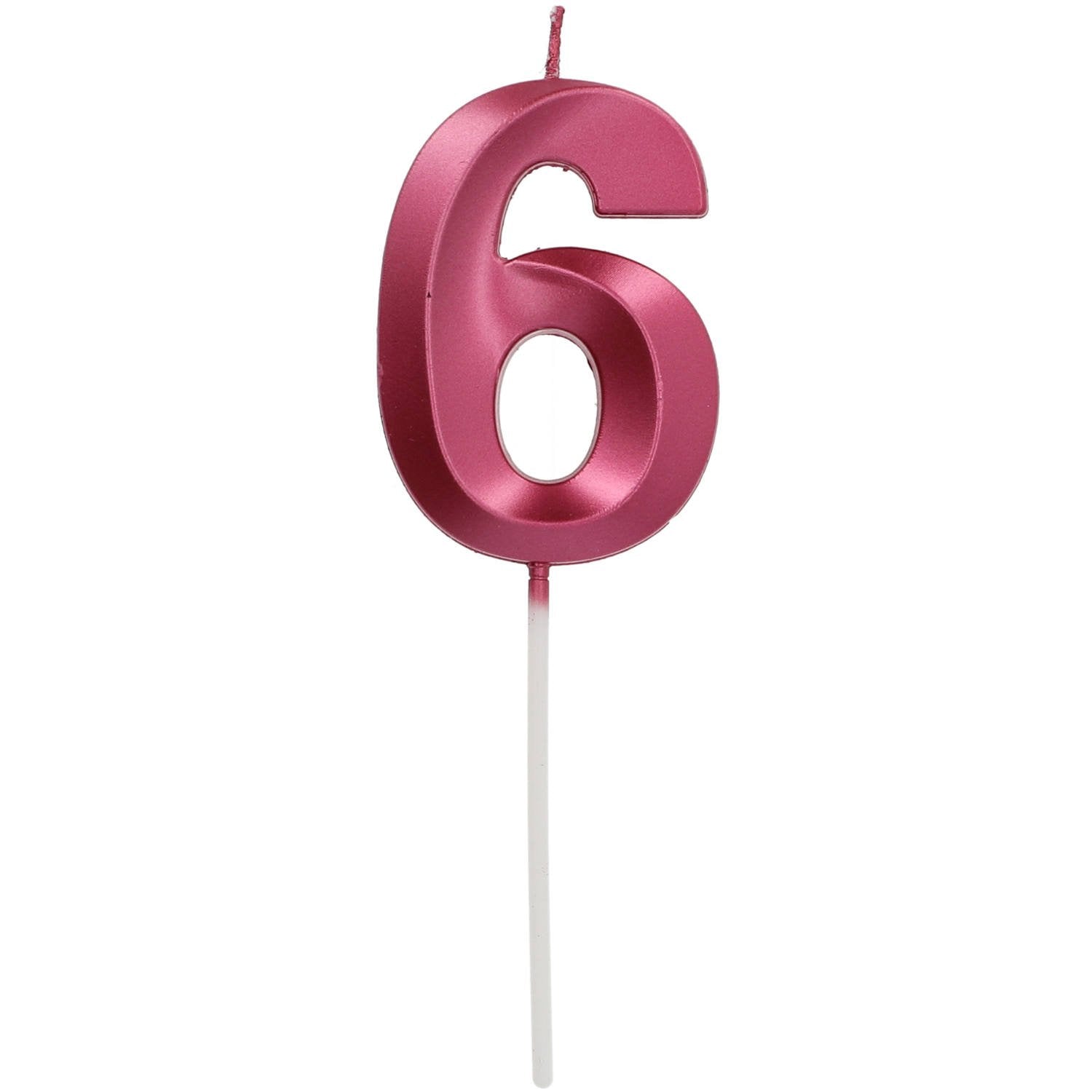 Vela 6 Metalizada Soporte Roja 7 cm